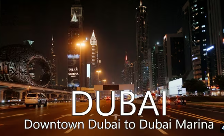 Dubai Night Drive 4K | Downtown Dubai - Sheikh Zayed Road - Dubai Marina